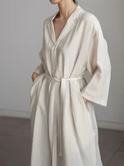 Women's Casual Dress Cotton Linen Dress Shift Dress Midi Dress Linen / Cotton Blend Fashion Basic Outdoor Daily Vacation Shirt Collar Lace Up Pocket Long Sleeve Fall Winter Autumn 2023 Loose Fit -Party Prom Dresses Sales Store lnawsx1693475200269