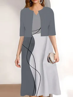 Women's Two Piece Dress Set Casual Dress Print Dress Outdoor Daily Fashion Elegant Print Midi Dress V Neck Half Sleeve Geometric Color Block Regular Fit Black Pink Blue Summer Spring S M L XL XXL 9 Women's Two Piece Dress Set Casual Dress Print Dress Outdoor Daily Fashion Elegant Print Midi Dress V Neck Half Sleeve Geometric Color Block Regular Fit Black Pink Blue Summer Spring S M L XL XXL -Party Prom Dresses Sales Store lnrlmj1689670540397