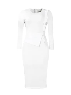 Women's Work Dress Sheath Dress Black Dress Fashion Midi Dress Ruched Split Crew Neck Long Sleeve Plain Regular Fit Black White Red Fall Winter S M L XL XXL -Party Prom Dresses Sales Store lodawq1693206408005