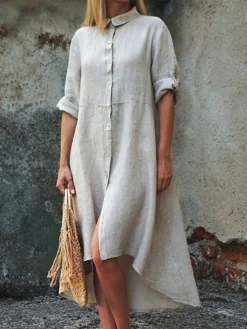 Women's Shirt Dress Casual Dress Cotton Dress Midi Dress Cotton Classic Casual Outdoor Daily Vacation Shirt Collar Ruched Button Long Sleeve Fall Winter Autumn 2023 Regular Fit Pink Red Navy Blue -Party Prom Dresses Sales Store lpffwd1693823269986