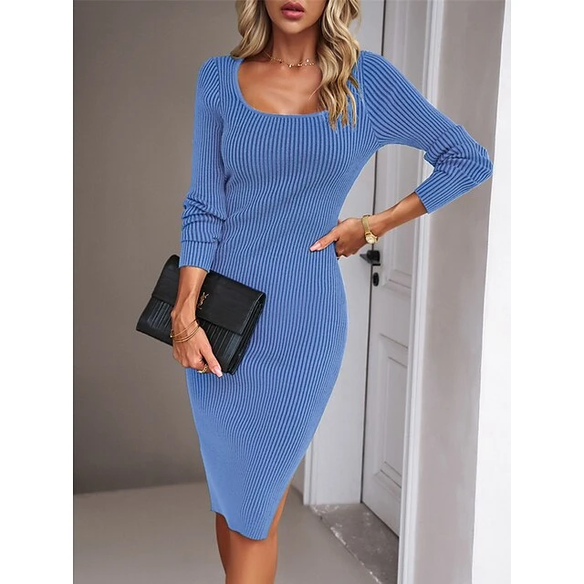 Women's Sweater Dress Winter Dress Jumper Dress Midi Dress Split Daily Date Going Out Active Fashion Crew Neck Long Sleeve 2023 Slim Black Blue Green Color S M L XL Size 8 Women's Sweater Dress Winter Dress Jumper Dress Midi Dress Split Daily Date Going Out Active Fashion Crew Neck Long Sleeve 2023 Slim Black Blue Green Color S M L XL Size - Image 8