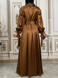 Women's Long Dress Maxi Dress Party Dress Casual Dress Satin Dress Pure Color Fashion Streetwear Outdoor Daily Holiday Lace Up Ruched Long Sleeve Stand Collar Dress Loose Fit Black Royal Blue Purple -Party Prom Dresses Sales Store lrggfy1679455515994