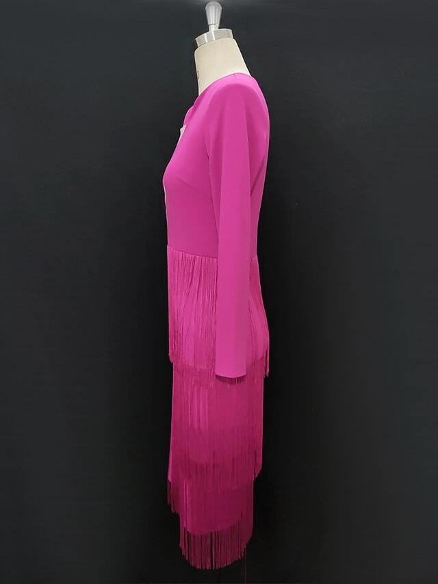 Women's Semi Formal Party Dress Fringe Dress Midi Dress Pink Long Sleeve Pure Color Tassel Fringe Winter Fall Autumn V Neck Stylish Winter Dress Fall Dress 2023 S M L XL XXL 7 Women's Semi Formal Party Dress Fringe Dress Midi Dress Pink Long Sleeve Pure Color Tassel Fringe Winter Fall Autumn V Neck Stylish Winter Dress Fall Dress 2023 S M L XL XXL - Image 7