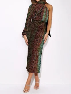 Women's Party Dress Sequin Dress Cocktail Dress Midi Dress Silver Black Champagne Long Sleeve Pure Color Sequins Fall Winter Autumn Halter Neck Fashion Wedding Guest Birthday Vacation 2023 S M L XL -Party Prom Dresses Sales Store ltbrys1696310374511