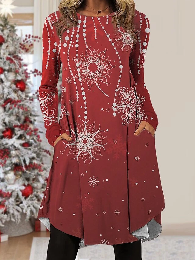 Women's Christmas Work Dress Casual Dress Fashion Winter DressDaily Midi Dress Pocket Print Crew Neck Long Sleeve Cat Santa Claus Regular Fit White Wine Red Fall Winter S M L XL XXL 1 Women's Christmas Work Dress Casual Dress Fashion Winter DressDaily Midi Dress Pocket Print Crew Neck Long Sleeve Cat Santa Claus Regular Fit White Wine Red Fall Winter S M L XL XXL