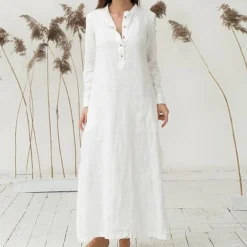 Women's Cotton Dress Pajamas Nightgown Nighty Pure Color Retro Comfort Home Daily Stand Collar Long Sleeve Button Summer Fall Spring White Blue 21 Women's Cotton Dress Pajamas Nightgown Nighty Pure Color Retro Comfort Home Daily Stand Collar Long Sleeve Button Summer Fall Spring White Blue -Party Prom Dresses Sales Store ltgyot1665286279803