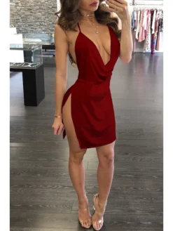 Women's Party Dress Sexy Dress Sundress Mini Dress Black White Yellow Sleeveless Pure Color Backless Summer Spring Halter Neck Hot Party 2023 S M L XL -Party Prom Dresses Sales Store ltukar1607568657654