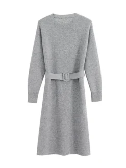 Women's Party Dress Cocktail Dress Shift Dress Midi Dress Pink Gray Long Sleeve Pure Color Split Fall Winter Autumn Crew Neck Fashion Winter Dress Wedding Guest Vacation 2023 S M L XL -Party Prom Dresses Sales Store luahun1694489663644