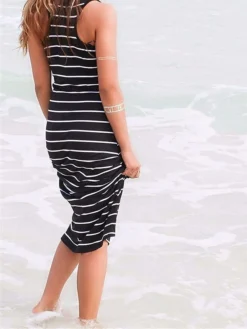 Women's Long Dress Maxi Dress Casual Dress Sundress Summer Dress Striped Casual Outdoor Daily Vacation Print Sleeveless U Neck Dress Slim Black Royal Blue Gray Spring Summer S M L XL -Party Prom Dresses Sales Store luvrwo1673231325020