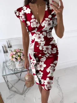 Women's Sheath Dress Midi Dress Safflower On White White Flowers On Black Tie Dye Short Sleeve Print Print Summer Spring V Neck Sexy 2023 S M L XL XXL XXXL -Party Prom Dresses Sales Store lvdpuc1694504498067