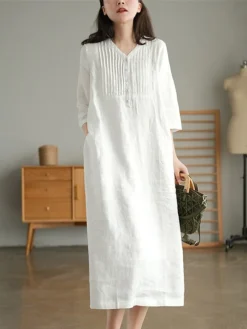 Women's Work Dress Sheath Dress Semi Formal Dress Fashion Midi Dress Button V Neck Half Sleeve Plain Loose Fit White Blue Orange Fall Winter L XL XXL 3XL -Party Prom Dresses Sales Store lvlgeg1692601430096