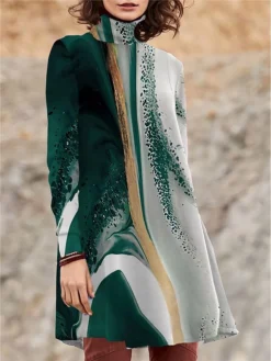 Women's Work Dress Casual Dress Swing Dress Fashion Winter Dress Daily Mini Dress Print Turtleneck Long Sleeve Floral Geometric Regular Fit Black Blue Purple Fall Winter S M L XL XXL -Party Prom Dresses Sales Store lvxdxk1694151643803