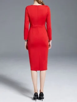 Women's Work Dress Sheath Dress Semi Formal Dress Fashion Winter Dress Office Workfashion Midi Dress Zipper Crew Neck 3/4 Length Sleeve Plain Regular Fit Black Red Fall Winter S M L XL XXL -Party Prom Dresses Sales Store lvylxq1695030989057