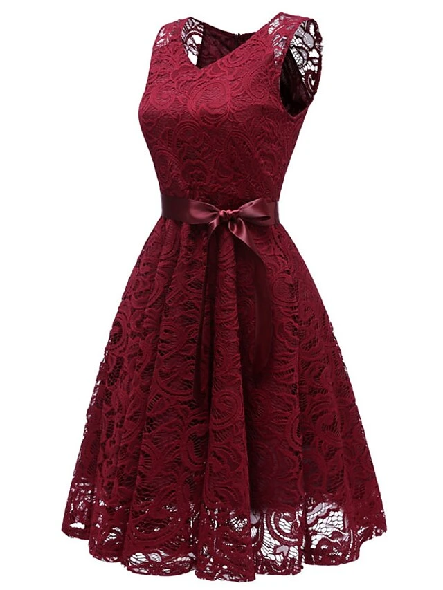 Women's Party Dress Vintage Tea Dresses Lace Dress Homecoming Dress Knee Length Dress Pink Wine Navy Blue Sleeveless Pure Color Lace Summer Spring Fall V Neck Vintage Party Wedding Guest Dress 8 Women's Party Dress Vintage Tea Dresses Lace Dress Homecoming Dress Knee Length Dress Pink Wine Navy Blue Sleeveless Pure Color Lace Summer Spring Fall V Neck Vintage Party Wedding Guest Dress - Image 8