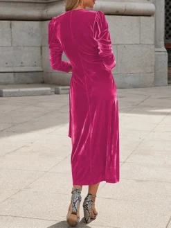 Women's Party Dress Velvet Dress Cocktail Dress Midi Dress Black Red Royal Blue Long Sleeve Pure Color Lace Up Spring Fall Winter V Neck Fashion Winter Dress Wedding Guest Vacation 2023 S M L XL -Party Prom Dresses Sales Store lwccfs1692858679535