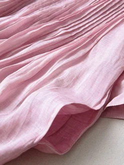 Women's Casual Dress Cotton Linen Dress Swing Dress Midi Dress Cotton Blend Basic Casual Outdoor Daily Crew Neck Ruched Pocket Short Sleeve Summer Spring 2023 Loose Fit White Pink Purple Plain M L XL -Party Prom Dresses Sales Store lwuqbk1676278281996