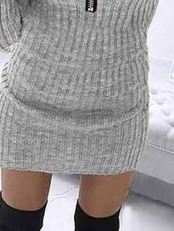 Women's Sweater Dress Jumper Dress Casual Dress Mini Dress Warm Pure Color Outdoor Casual Daily Going Out V Neck Long Sleeve Zipper 2023 Slim Gray S M L XL -Party Prom Dresses Sales Store lxgvay1695279237682