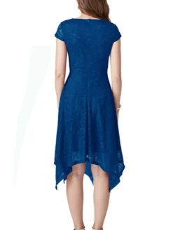 Women's Party Dress Lace Dress Cocktail Dress Midi Dress Black Pink Wine Short Sleeve Pure Color Lace Spring Fall Winter V Neck Fashion Winter Dress Wedding Guest Vacation 2023 S M L XL XXL -Party Prom Dresses Sales Store lycqdd1692180419131