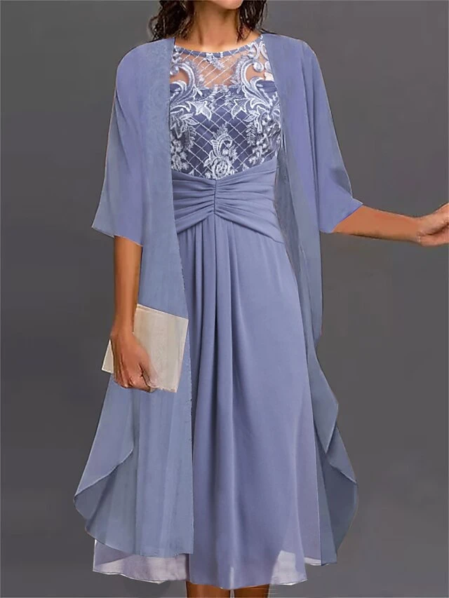 Women's Two Piece Dress Set Casual Dress Lace Dress Outdoor Daily Fashion Elegant Lace Patchwork Midi Dress Crew Neck Half Sleeve Plain Regular Fit Blue Summer Spring M L XL XXL 3XL 1 Women's Two Piece Dress Set Casual Dress Lace Dress Outdoor Daily Fashion Elegant Lace Patchwork Midi Dress Crew Neck Half Sleeve Plain Regular Fit Blue Summer Spring M L XL XXL 3XL