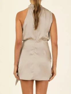 Women's Party Dress Homecoming Dress Cocktail Dress Mini Dress Black Champagne Light Green Sleeveless Pure Color Lace Up Spring Fall Winter Halter Neck Fashion Wedding Guest Birthday Vacation Loose -Party Prom Dresses Sales Store maarhl1693535344347