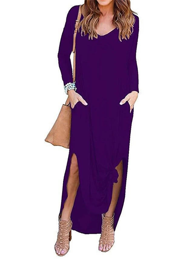 Women's Work Dress Semi Formal Dress Fashion Long Dress Maxi Dress Split Asymmetrical V Neck Long Sleeve Plain Regular Fit Wine Purple Army Green Fall Winter S M L XL XXL 7 Women's Work Dress Semi Formal Dress Fashion Long Dress Maxi Dress Split Asymmetrical V Neck Long Sleeve Plain Regular Fit Wine Purple Army Green Fall Winter S M L XL XXL - Image 7