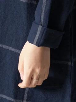 Women's Casual Dress Cotton Linen Dress Plaid Dress Midi Dress Polyester Basic Classic Outdoor Daily Vacation Crew Neck Pocket Print Long Sleeve Fall Winter Autumn 2023 Loose Fit Navy Blue Plaid L XL -Party Prom Dresses Sales Store mbhwev1693475210482