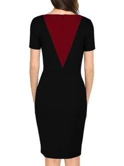 Women's Work Dress Sheath Dress Semi Formal Dress Fashion Midi Dress Patchwork Crew Neck Short Sleeve Color Block Slim Black White Wine Summer Spring S M L XL XXL -Party Prom Dresses Sales Store mcrquh1679311687466