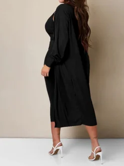 Women's Two Piece Dress Set Casual Dress Skirt Set Home Daily Fashion Streetwear Ribbed Midi Dress Crew Neck Long Sleeve Plain Slim Black White Wine Fall Winter S M L XL XXL -Party Prom Dresses Sales Store mdbibx1697597307897