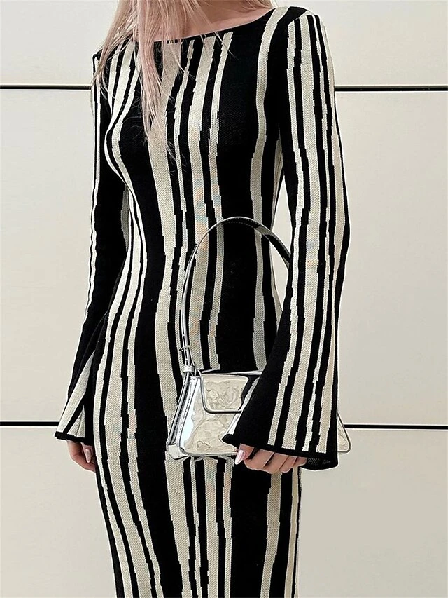 Women's Sweater Dress Winter Dress Jumper Dress Long Dress Maxi Dress Fashion Print Outdoor Daily Holiday Date Crew Neck Long Sleeve Print 2023 Slim Black Blue S M L 5 Women's Sweater Dress Winter Dress Jumper Dress Long Dress Maxi Dress Fashion Print Outdoor Daily Holiday Date Crew Neck Long Sleeve Print 2023 Slim Black Blue S M L - Image 5