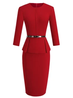 Women's Work Dress Sheath Dress Semi Formal Dress Fashion Midi Dress Ruched Crew Neck 3/4 Length Sleeve Plain Regular Fit Black Red Blue Fall Winter S M L XL XXL 25 Women's Work Dress Sheath Dress Semi Formal Dress Fashion Midi Dress Ruched Crew Neck 3/4 Length Sleeve Plain Regular Fit Black Red Blue Fall Winter S M L XL XXL -Party Prom Dresses Sales Store mdoyez1692615659439