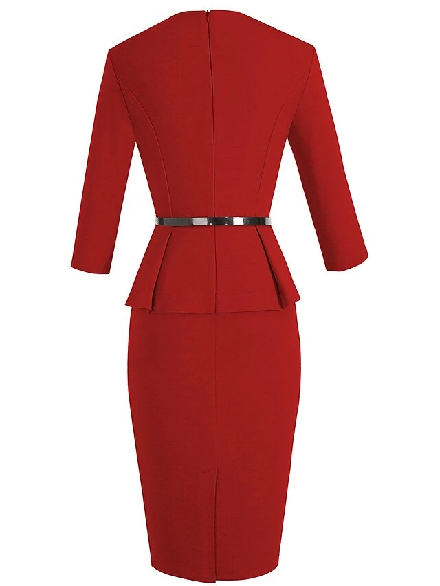 Women's Work Dress Sheath Dress Semi Formal Dress Fashion Midi Dress Ruched Crew Neck 3/4 Length Sleeve Plain Regular Fit Black Red Blue Fall Winter S M L XL XXL 12 Women's Work Dress Sheath Dress Semi Formal Dress Fashion Midi Dress Ruched Crew Neck 3/4 Length Sleeve Plain Regular Fit Black Red Blue Fall Winter S M L XL XXL - Image 12