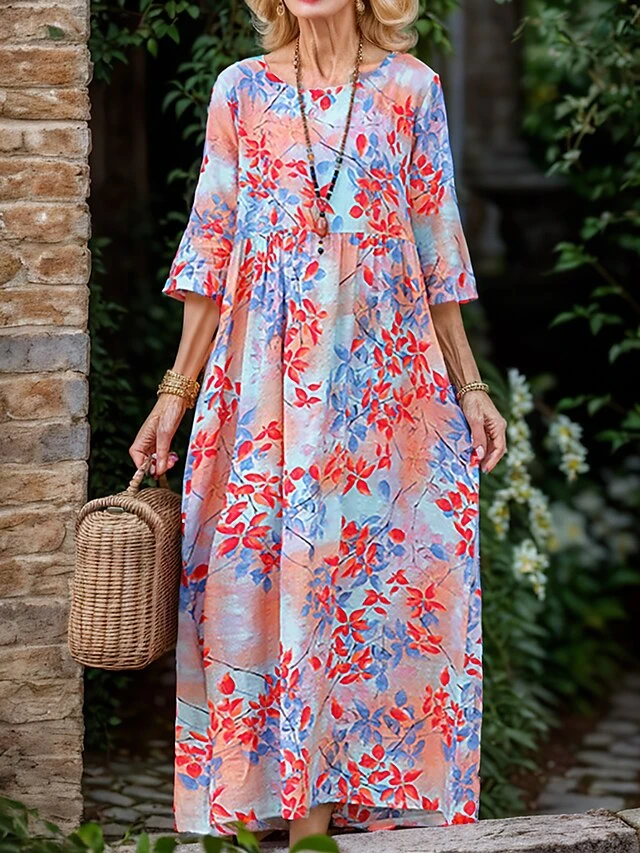 Women's Casual Dress Cotton Linen Dress Swing Dress Midi Dress Linen / Cotton Blend Sweet Style Modern Outdoor Daily Holiday Crew Neck Print 3/4 Length Sleeve Fall Winter Autumn 2023 Loose Fit Yellow 1 Women's Casual Dress Cotton Linen Dress Swing Dress Midi Dress Linen / Cotton Blend Sweet Style Modern Outdoor Daily Holiday Crew Neck Print 3/4 Length Sleeve Fall Winter Autumn 2023 Loose Fit Yellow