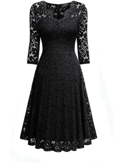 Women‘s Christmas Party Dress Lace Dress Cocktail Dress Midi Dress Black Wine Navy Blue 3/4 Length Sleeve Pure Color Lace Spring Fall Winter V Neck Fashion Winter Dress Wedding Guest Vacation 2023 -Party Prom Dresses Sales Store mfifue1692179364095