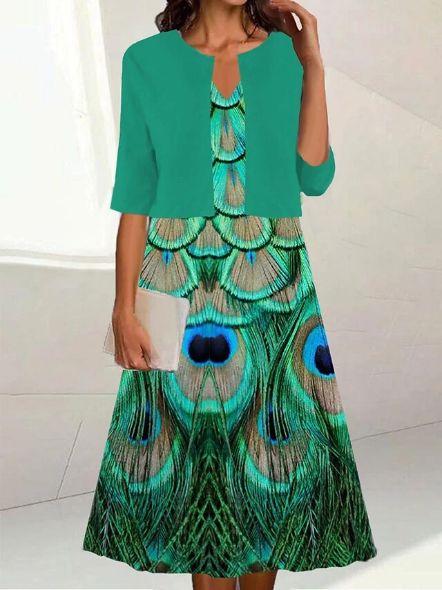 Women's Two Piece Dress Set Casual Dress Print Dress Outdoor Daily Fashion Elegant Print Midi Dress V Neck Half Sleeve Print Ombre Regular Fit Light Green Pink Dark Green Summer Spring S M L XL XXL 1 Women's Two Piece Dress Set Casual Dress Print Dress Outdoor Daily Fashion Elegant Print Midi Dress V Neck Half Sleeve Print Ombre Regular Fit Light Green Pink Dark Green Summer Spring S M L XL XXL