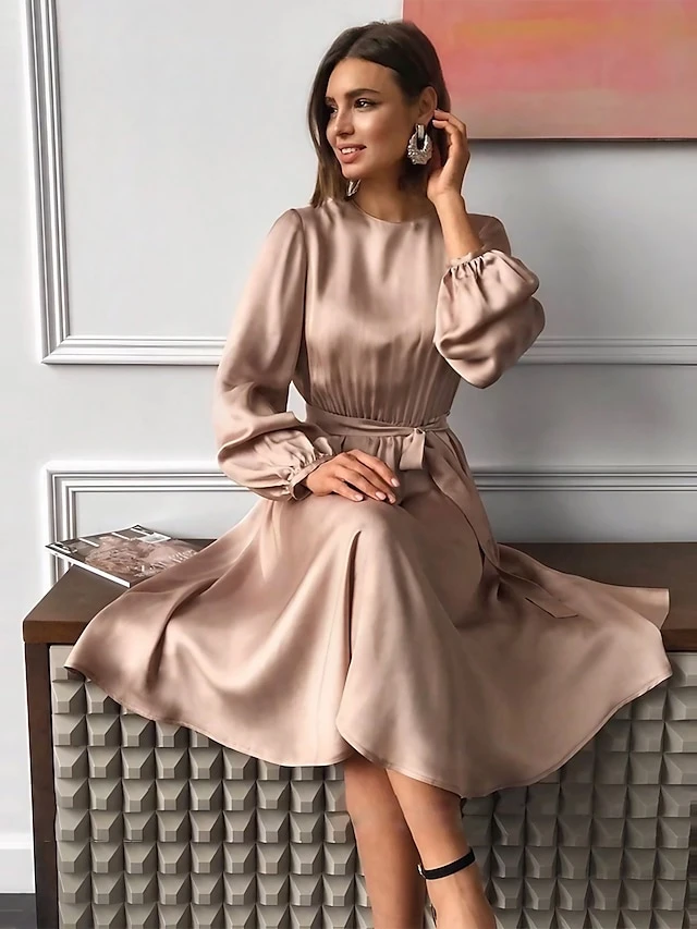 Women‘s Satin Dress Swing Dress Midi Dress Green Khaki Red Long Sleeve Pure Color Lace Up Summer Spring Fall Crew Neck Party Elegant Party Lantern Sleeve 2023 S M L XL XXL / Summer Dress 1 Women‘s Satin Dress Swing Dress Midi Dress Green Khaki Red Long Sleeve Pure Color Lace Up Summer Spring Fall Crew Neck Party Elegant Party Lantern Sleeve 2023 S M L XL XXL / Summer Dress