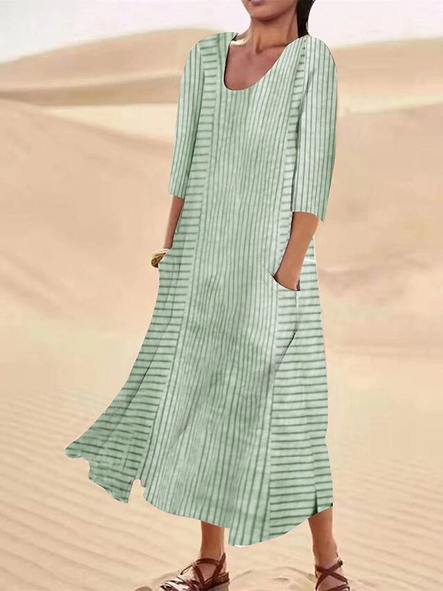 Women's Casual Dress Cotton Linen Dress Midi Dress Polyester Fashion Casual Daily Outdoor Daily Vacation Crew Neck Pocket Print Half Sleeve Summer Spring Fall 2023 Loose Fit Blue Purple Green 5 Women's Casual Dress Cotton Linen Dress Midi Dress Polyester Fashion Casual Daily Outdoor Daily Vacation Crew Neck Pocket Print Half Sleeve Summer Spring Fall 2023 Loose Fit Blue Purple Green - Image 5