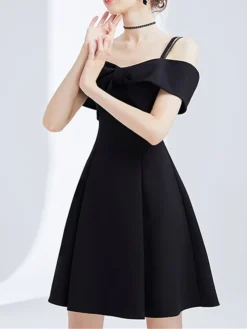 Women's Party Dress Homecoming Dress Cocktail Dress Mini Dress Black Navy Blue Short Sleeve Pure Color Backless Spring Fall Winter Spaghetti Strap Fashion Winter Dress Wedding Guest Vacation 2023 S M