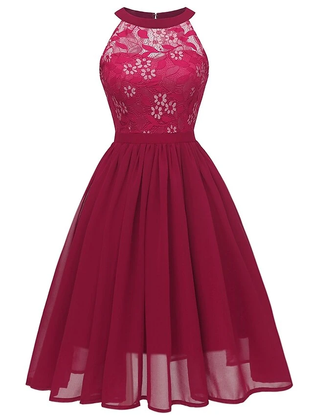 Women‘s Party Dress Homecoming Dress Wedding Guest Lace Dress A Line Dress Midi Dress Pink Wine Navy Blue Sleeveless Pure Color Lace Summer Spring Halter Party Slim 2023 S M L XL XXL 4 Women‘s Party Dress Homecoming Dress Wedding Guest Lace Dress A Line Dress Midi Dress Pink Wine Navy Blue Sleeveless Pure Color Lace Summer Spring Halter Party Slim 2023 S M L XL XXL - Image 4