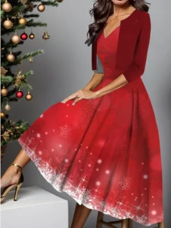 Women's Two Piece Dress Set Casual Dress Swing Dress Outdoor Christmas Fashion Elegant Print Midi Dress V Neck Half Sleeve Snowflake Ombre Regular Fit Burgundy Navy Blue Blue Fall Winter S M L XL XXL 7 Women's Two Piece Dress Set Casual Dress Swing Dress Outdoor Christmas Fashion Elegant Print Midi Dress V Neck Half Sleeve Snowflake Ombre Regular Fit Burgundy Navy Blue Blue Fall Winter S M L XL XXL -Party Prom Dresses Sales Store mkcgmx1697181064712