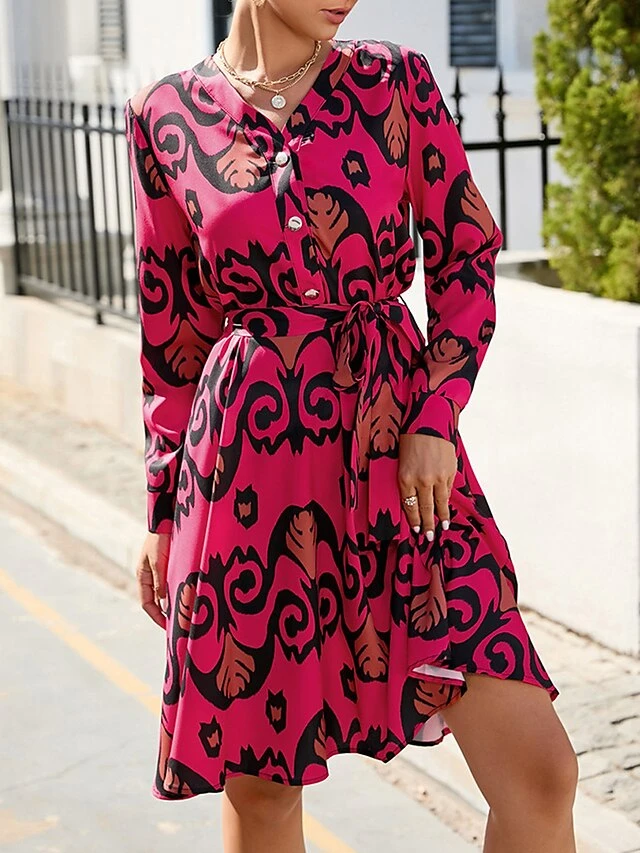 Women's Work Dress Semi Formal Dress A Line Dress Fashion Mini Dress Lace Up Button V Neck Long Sleeve Leopard Color Block Regular Fit Black White Red Fall S M L XL XXL 2 Women's Work Dress Semi Formal Dress A Line Dress Fashion Mini Dress Lace Up Button V Neck Long Sleeve Leopard Color Block Regular Fit Black White Red Fall S M L XL XXL - Image 2