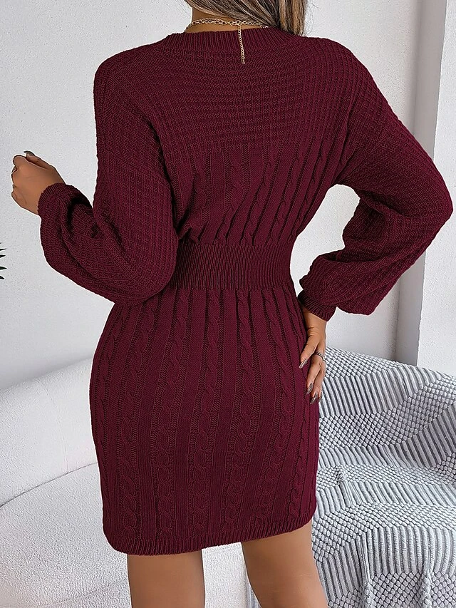 Women's Sweater Dress Jumper Dress Casual Dress Mini Dress Fashion Pure Color Outdoor Daily Going Out Crew Neck Long Sleeve Cut Out 2023 Loose Fit Wine Khaki Gray S M L 8 Women's Sweater Dress Jumper Dress Casual Dress Mini Dress Fashion Pure Color Outdoor Daily Going Out Crew Neck Long Sleeve Cut Out 2023 Loose Fit Wine Khaki Gray S M L - Image 8