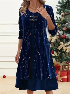 Women's Christmas Party Dress Black Velvet Dress Cocktail Dress Midi Dress Black Burgundy Royal Blue Long Sleeve Pure Color Patchwork Spring Fall Winter -Party Prom Dresses Sales Store mmlhhc1697774121653