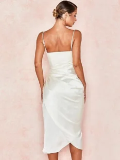 Women's Party Dress Satin Dress Sheath Dress Midi Dress Sleeveless Pure Color Ruched Summer Spring Fall Spaghetti Strap Party Party Summer Dress 2023 S M L -Party Prom Dresses Sales Store mmrugx1629449471917