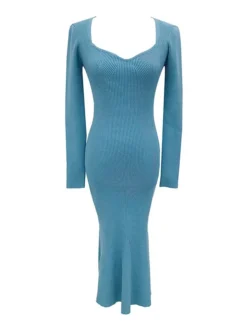 Women's Sweater Dress Jumper Dress Casual Dress Midi Dress Fashion Pure Color Outdoor Daily Vacation Going Out V Neck Long Sleeve Patchwork 2023 Regular Fit Black Pink Blue S M -Party Prom Dresses Sales Store mmuwsd1695268449936