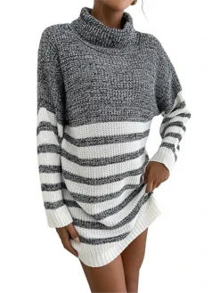 Women's Sweater Dress Winter Dress Jumper Dress Mini Dress Patchwork Ribbed Daily Date Going Out Fashion Basic Turtleneck Long Sleeve 2023 Loose Fit Gray Color S M L Size -Party Prom Dresses Sales Store mmvdbc1695032171780