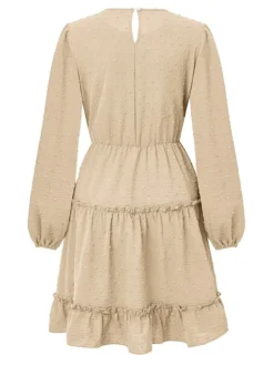 Women's Work Dress Casual Dress Fashion Winter Dress Daily Mini Dress Ruched Ruffle Crew Neck Long Sleeve Plain Loose Fit Brown Army Green Apricot Fall Winter S M L XL -Party Prom Dresses Sales Store mmxxmt1695645259342