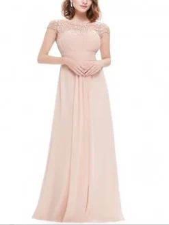 Women's Party Dress Chiffon Dress Long Dress Maxi Dress Black Wine Royal Blue Short Sleeve Pure Color Lace Summer Crew Neck Fashion 2023 S M L XL XXL -Party Prom Dresses Sales Store mnizty1664438871244