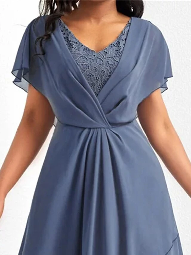 Women's Party Dress Homecoming Dress Wedding Guest Dress Long Dress Maxi Dress Blue Short Sleeve Pure Color Lace Summer Spring V Neck Fashion Birthday Evening Party Wedding Guest 2023 S M L XL 2XL 3XL 2 Women's Party Dress Homecoming Dress Wedding Guest Dress Long Dress Maxi Dress Blue Short Sleeve Pure Color Lace Summer Spring V Neck Fashion Birthday Evening Party Wedding Guest 2023 S M L XL 2XL 3XL - Image 2