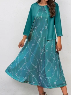 Women's Two Piece Dress Set Casual Dress Swing Dress Outdoor Office Fashion Streetwear Print Midi Dress Crew Neck 3/4 Length Sleeve Floral Regular Fit Wine Blue Fall Winter S M L XL XXL 7 Women's Two Piece Dress Set Casual Dress Swing Dress Outdoor Office Fashion Streetwear Print Midi Dress Crew Neck 3/4 Length Sleeve Floral Regular Fit Wine Blue Fall Winter S M L XL XXL -Party Prom Dresses Sales Store mpcbfy1697770546715