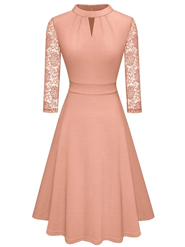 Women's Work Dress Semi Formal Dress A Line Dress Fashion Midi Dress Hollow Out Crew Neck Long Sleeve Plain Regular Fit Black Pink Wine Fall Winter S M L XL XXL 18 Women's Work Dress Semi Formal Dress A Line Dress Fashion Midi Dress Hollow Out Crew Neck Long Sleeve Plain Regular Fit Black Pink Wine Fall Winter S M L XL XXL - Image 18